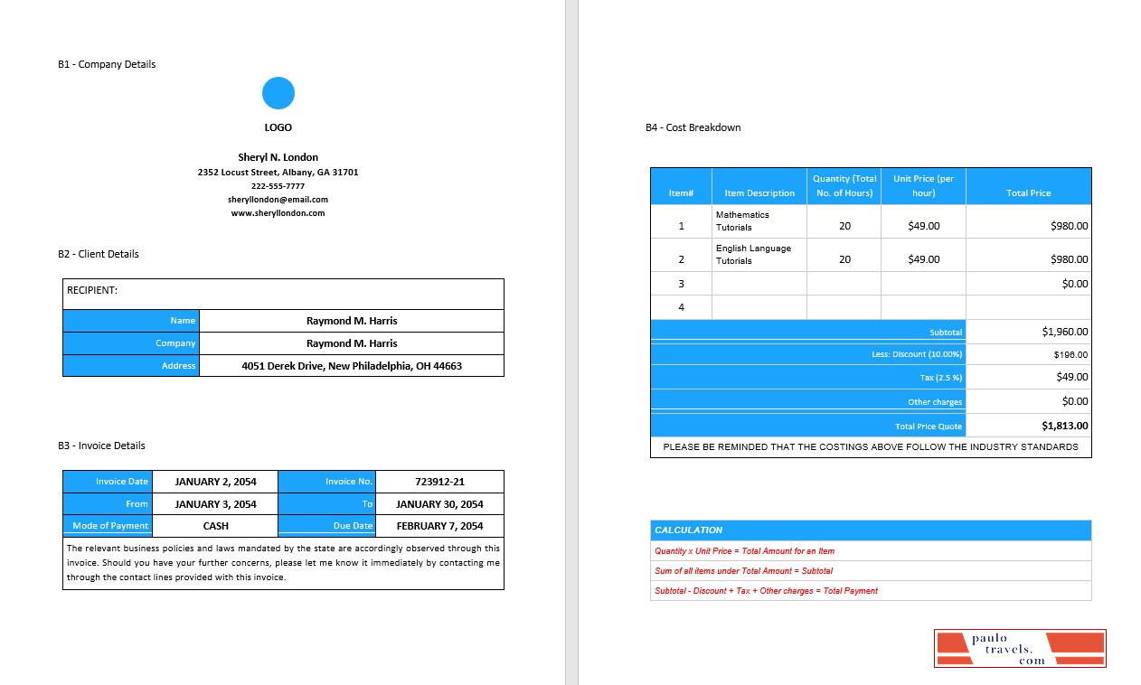 Free Blank Freelance Invoice PSD template